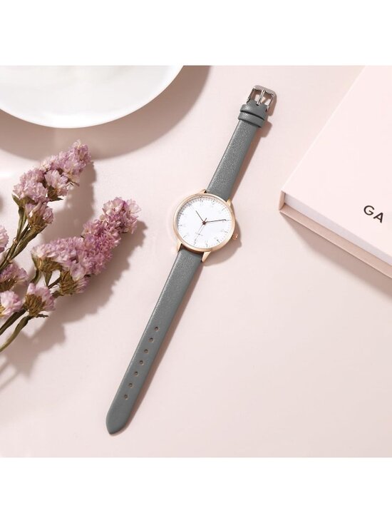 Women\'s Grey White Dainty Analog Leather Waterproof Reloj Para Mujer Wrist Watch main image 4